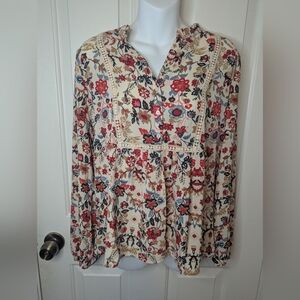 LOFT Cream and Red Floral Blouse